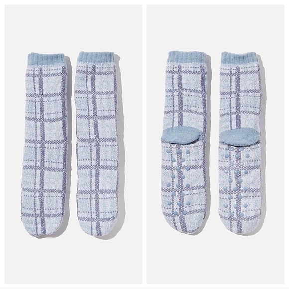 NEW Rubi by Cotton On Coc Loungin Round Sock norway check sunfaded denim - Picture 1 of 2
